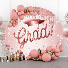 Lofaris Pink Glitter And Diamonds Round Happy Grad Backdrop