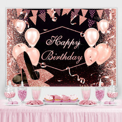 Lofaris Pink and Black Heels Happy Birthday Backdrop for Women