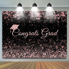 Lofaris Pink Glitter Black Congrats Grad Party Backdrop