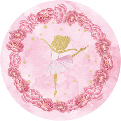 Lofaris Pink Glitter Golden Ballerina Round Birthday Backdrop