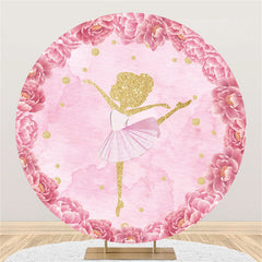 Lofaris Pink Glitter Golden Ballerina Round Birthday Backdrop