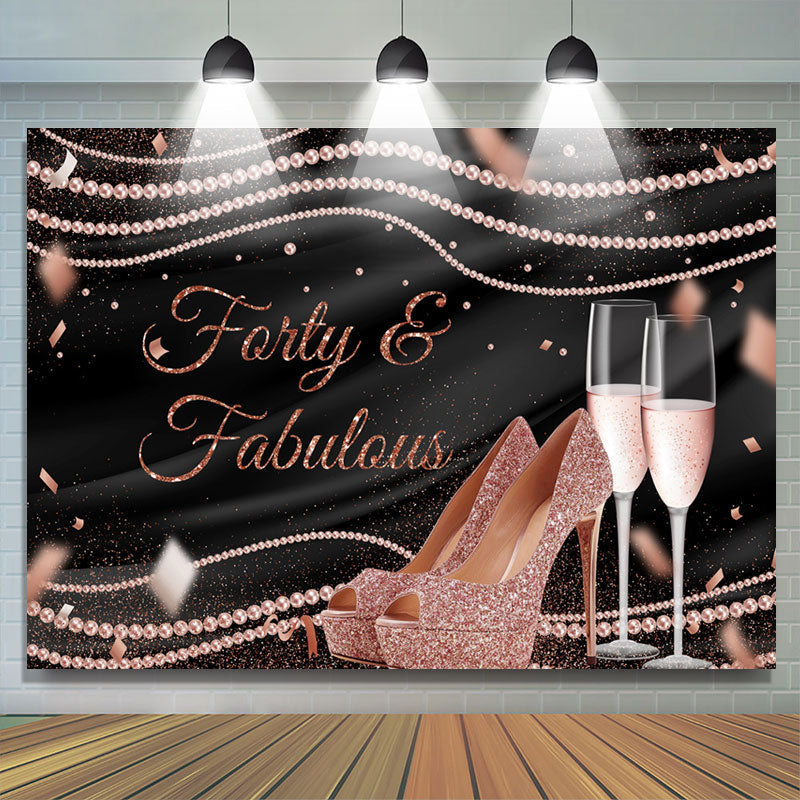 Lofaris Pink Glitter Heels And Black Birthday Party Backdrop