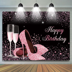 Lofaris Pink Glitter High Heels Birthday Backdrop for girl