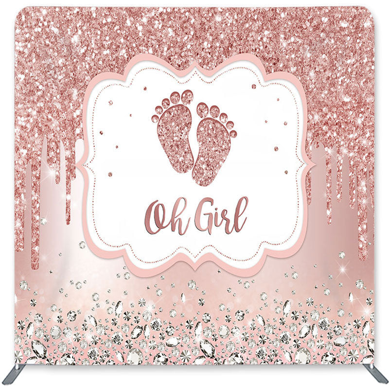 Lofaris Pink Glitter Oh Girl Double-Sided Backdrop for Baby Shower