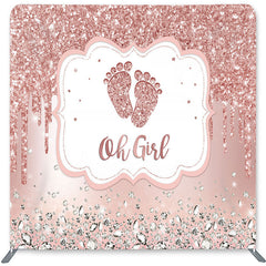 Lofaris Pink Glitter Oh Girl Double-Sided Backdrop for Baby Shower