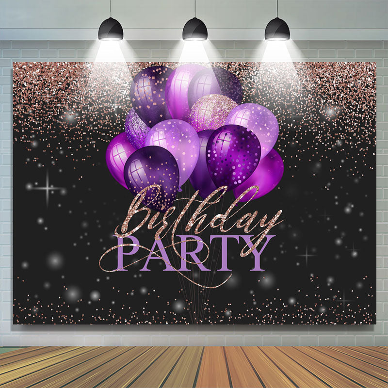 Lofaris Pink Glitter Purple Balloons Happy Birthday Backdrop