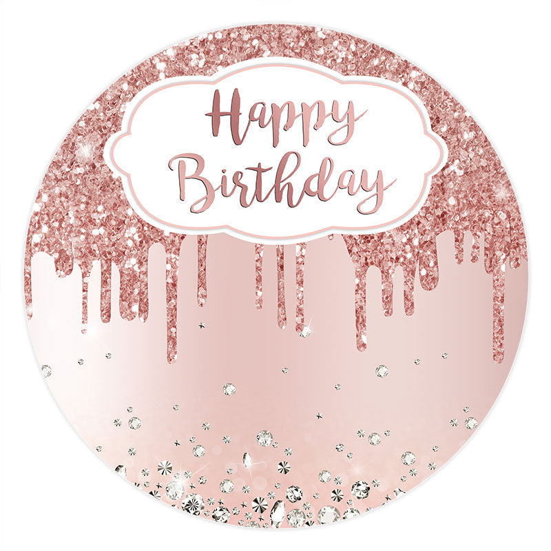 Pink Glitter Silver Diamonds Round Happy Birthday Backdrop - Lofaris
