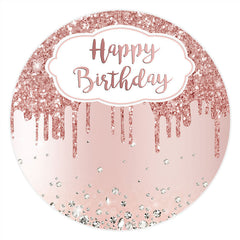 Lofaris Pink Glitter Sliver Diamonds Round Happy Birthday Backdrop