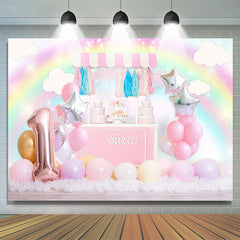 Lofaris Pink Glitter Sweet Balloon Rainbow 1St Birthday Backdrop