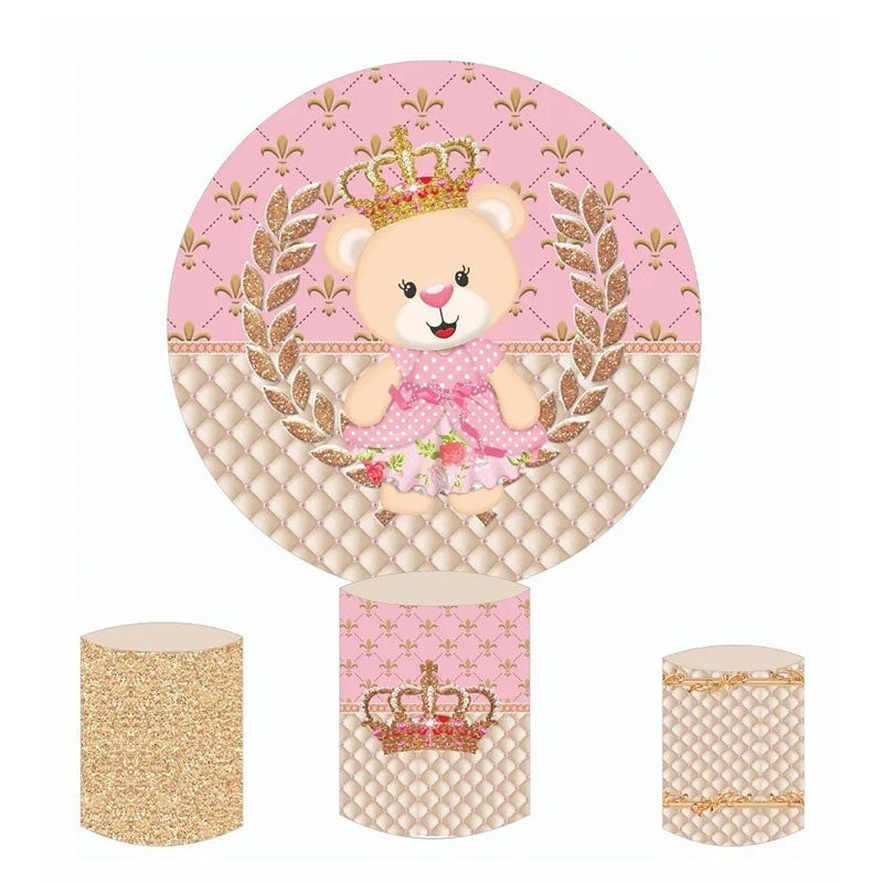 Lofaris Pink Glitter Teddy Bear Round Birthday Backdrop Kit