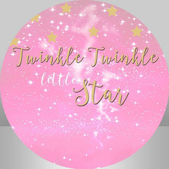 Lofaris Pink Glitter Twinkle Star Theme Round Birthday Backdrop