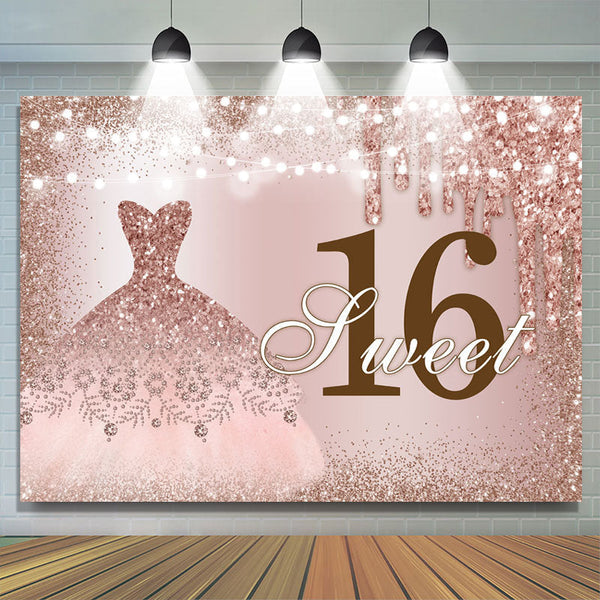 Pink Glitter Wedding Dress Sweet 16th Birthday Backdrop