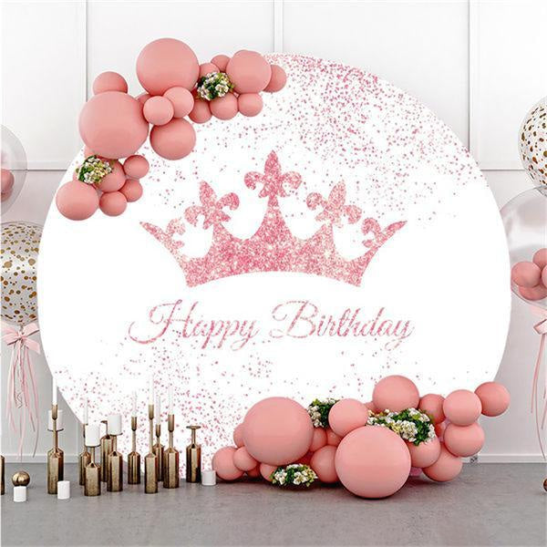 Lofaris Pink Glitter White Round Birthday Backdrop For Girl