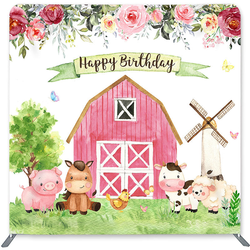 Lofaris Pink House Animals Double-Sided Backdrop for Birthday