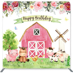 Lofaris Pink House Animals Double-Sided Backdrop for Birthday