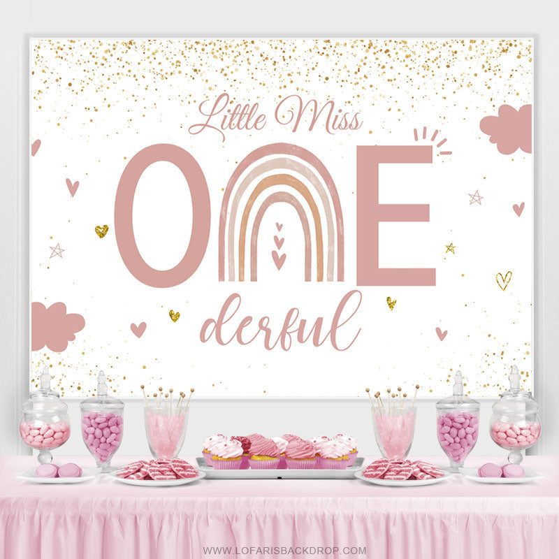 Pink Little Miss One Derful Glitter Birthday Backdrop – Lofaris