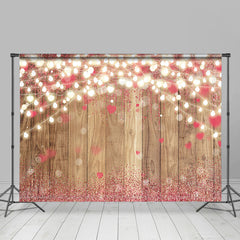 Lofaris Pink Love Glitter Bokeh Light Wood Valentines Backdrop