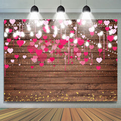 Lofaris Pink Love Glitter Brown Wood Backdrop For Valentines