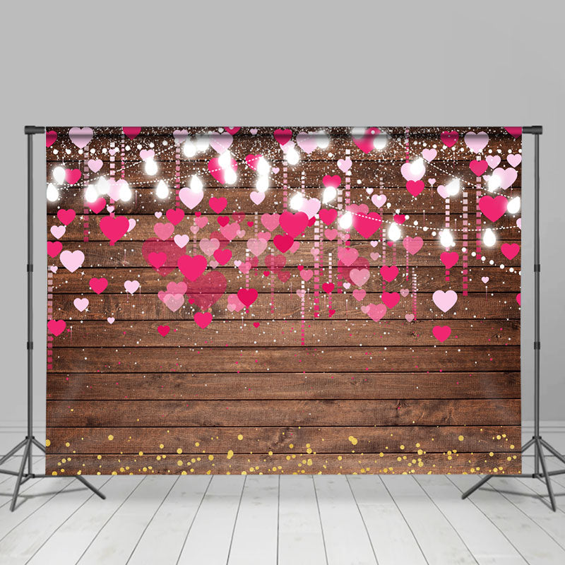 Lofaris Pink Love Glitter Brown Wood Backdrop For Valentines