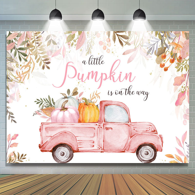 Pink Pumpkin Is On The Way Truck Baby Shower Backdrop – Lofaris