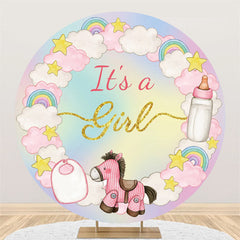 Lofaris Pink Rainbow Sky Round Its A Girl Baby Shower Backdrop