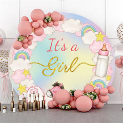 Lofaris Pink Rainbow Sky Round Its A Girl Baby Shower Backdrop