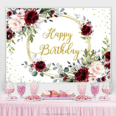 Lofaris Pink Red Floral Glitter Happy Birthday Party Backdrop