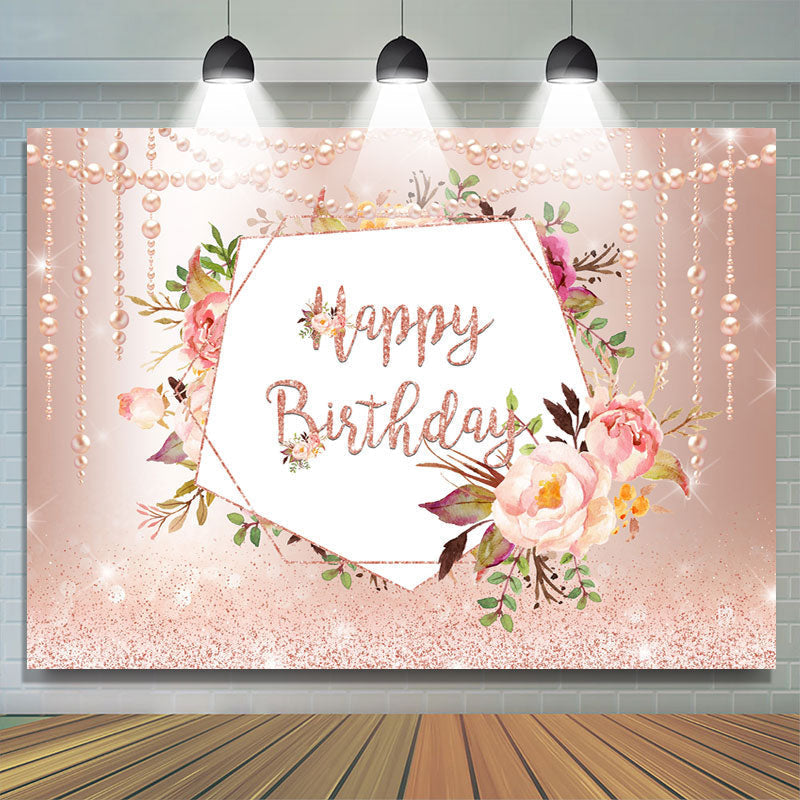 Lofaris Pink Rose And Pearl Glitter Birthday Backdrop For Girl