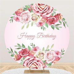 Lofaris Pink Rose Circle Happy Birthday Backdrop For Party