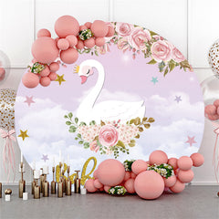 Lofaris Pink Rose White Swan Girl Baby Shower Circle Backdrop