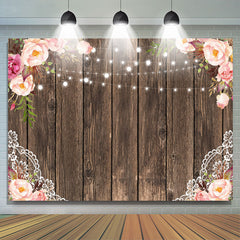 Lofaris Pink Rose With Lights Wooden Birthday Backdrop For Girl