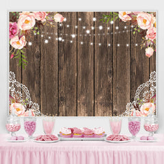 Lofaris Pink Rose With Lights Wooden Birthday Backdrop For Girl