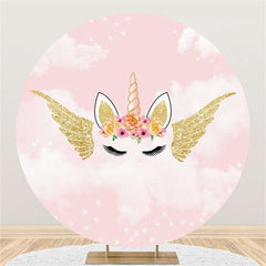 Lofaris Pink Sky Unicorn With Wings Circle Birthday Backdrop