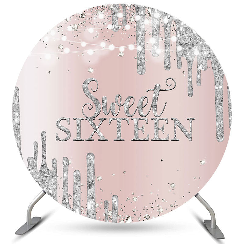 Lofaris Pink Sliver Bokeh Glitter Round 16th Birthday Backdrop