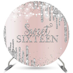 Lofaris Pink Sliver Bokeh Glitter Round 16th Birthday Backdrop