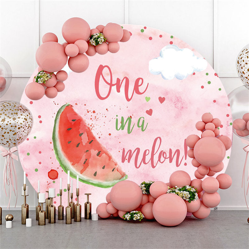 Lofaris Pink Summer One In A Melon Circle Happy Birthday Backdrop