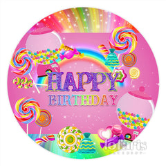 Lofaris Pink Sweet Candy Theme Happy Birthday Round Backdrop