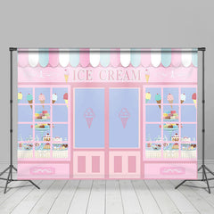 Lofaris Pink Sweet Ice Cream Store Girls Happy Birthday Backdrop