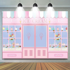 Lofaris Pink Sweet Ice Cream Store Girls Happy Birthday Backdrop