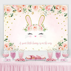 Lofaris Pink Sweet Little Bunny And Floral Baby Shower Backdrop