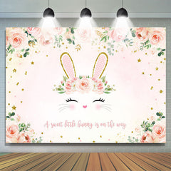 Lofaris Pink Sweet Little Bunny And Floral Baby Shower Backdrop