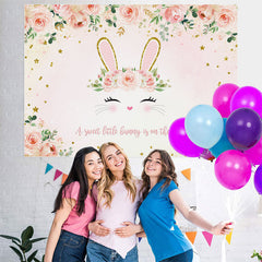 Lofaris Pink Sweet Little Bunny And Floral Baby Shower Backdrop