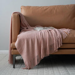 Lofaris Pink Throw Blanket Soft Knit with Tassels for Bed