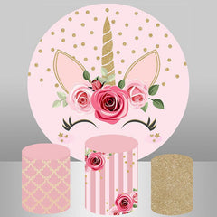 Lofaris Pink Unicorn Flower Circle Happy Birthday Backdrop