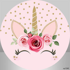 Lofaris Pink Unicorn Flower Circle Happy Birthday Backdrop