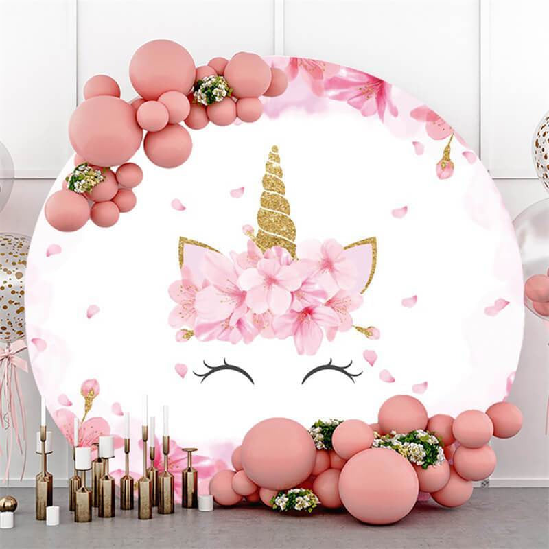 Lofaris Pink Unicorn Round Baby Shower Party Backdrop For Girl