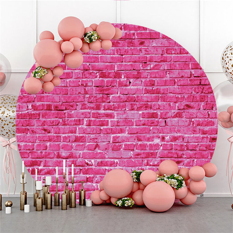 Lofaris Pink Wall Brick Theme Happy Birthday Circle Backdrop