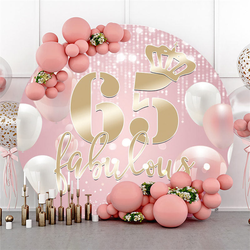 Lofaris Pink White Balloon Glitter Birthday Circle Backdrop