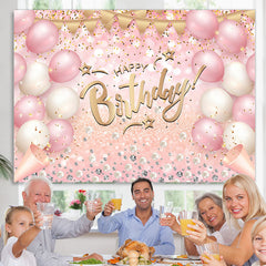 Lofaris Pink White Balloon Glitter Happy Birthday Backdrop