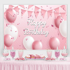 Lofaris Pink White Balloon Ribbon Happy Birthday Backdrop for Girl